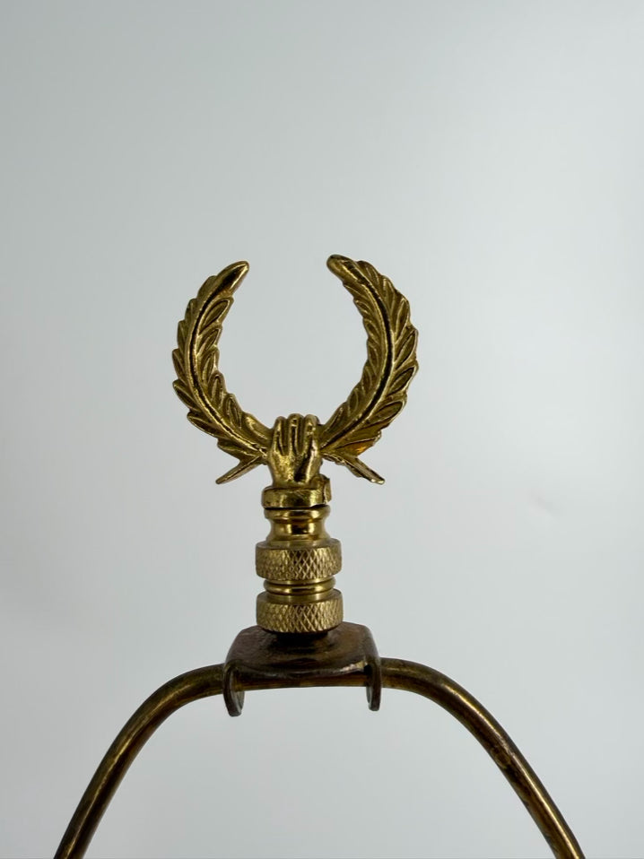 Black & Gold Column Pair Of Lamps w/ Rams Head Design No Shades
