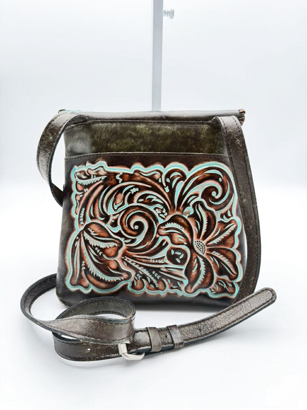 PATRICIA NASH Granada Brown & Blue Tooled Leather Crossbody Bag