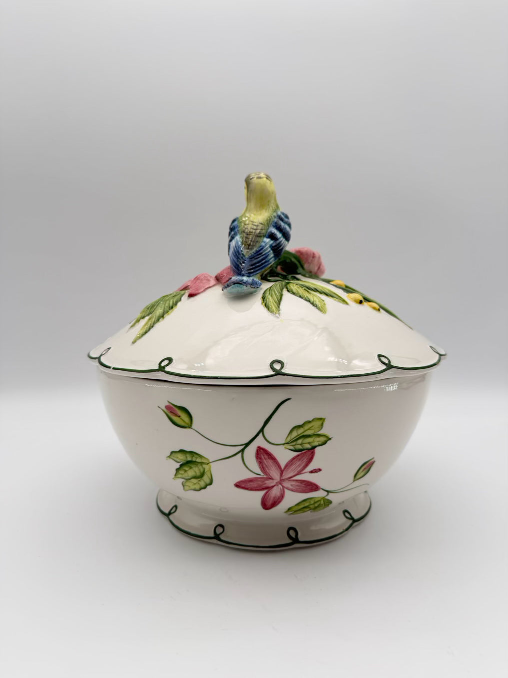 VIETRI White, Green & Pink Ceramic Paradiso Tureen