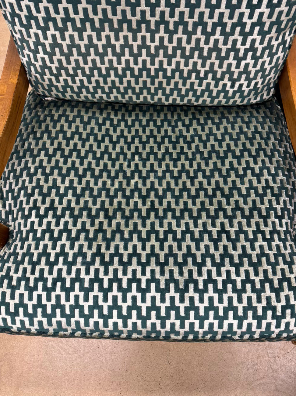Wood Green Geometric Upholstered Pair of Chairs w/ Ottoman