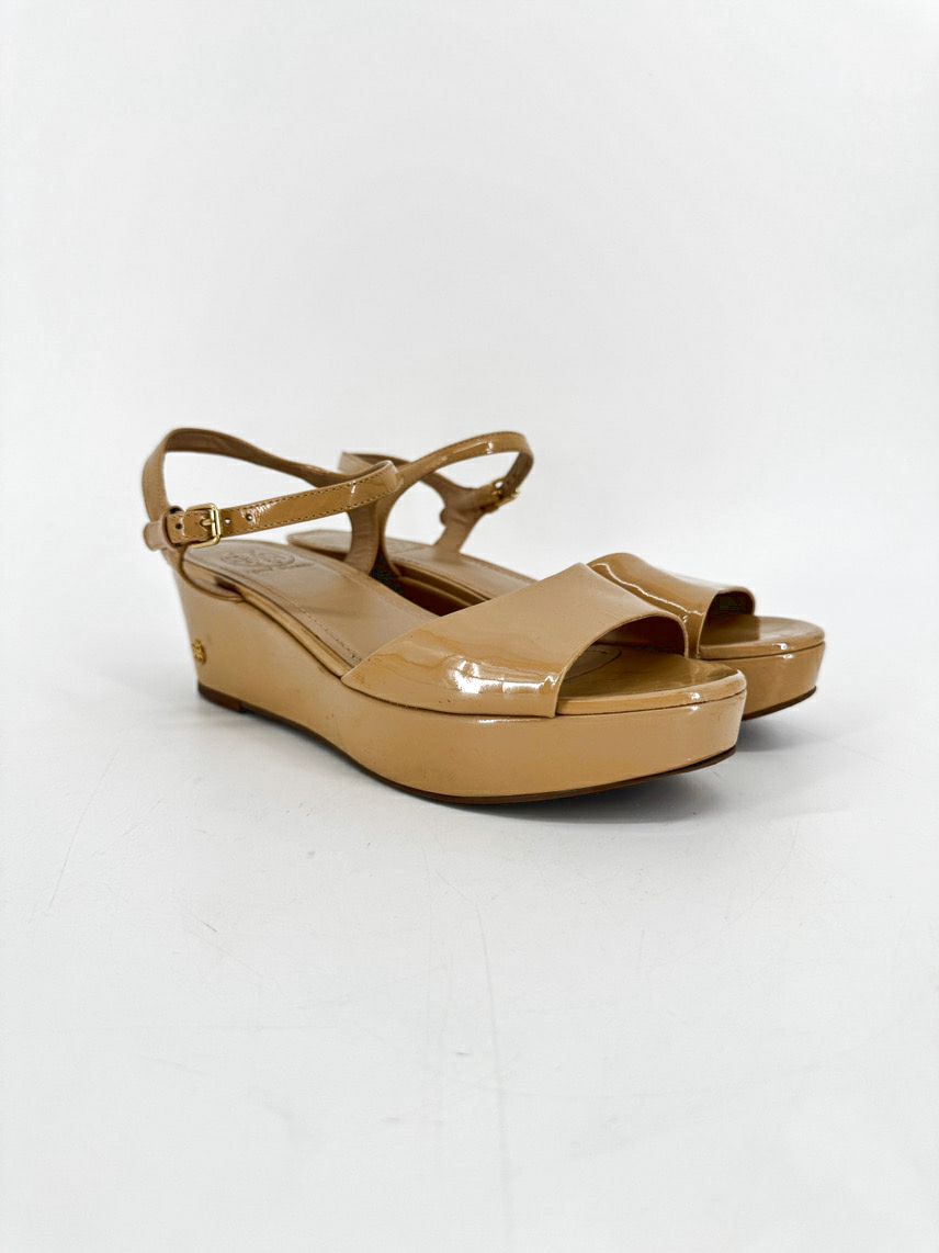 TORY BURCH Size 8 Natural Patent Leather Platforms