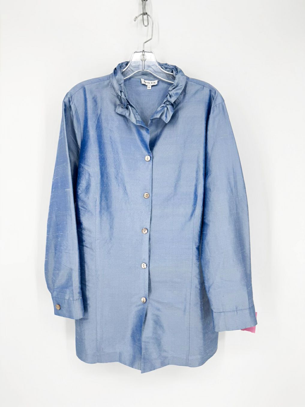 PATTY KIM Size XL Blue Metallic Silk Blazer