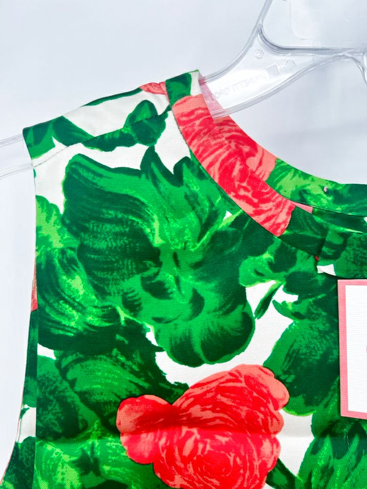JANE SUMMERS Size 8 Green & Coral Print Sleeveless Dress NWT
