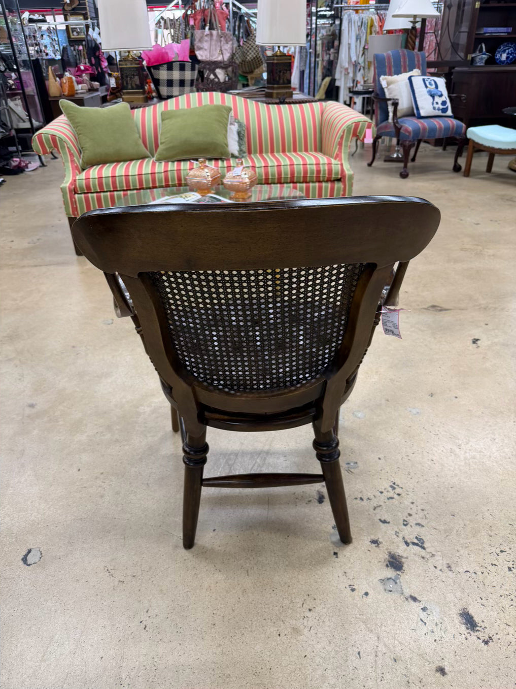 CENTURY Wood Captain Cane Back Chair w/ Brown Leather Seat