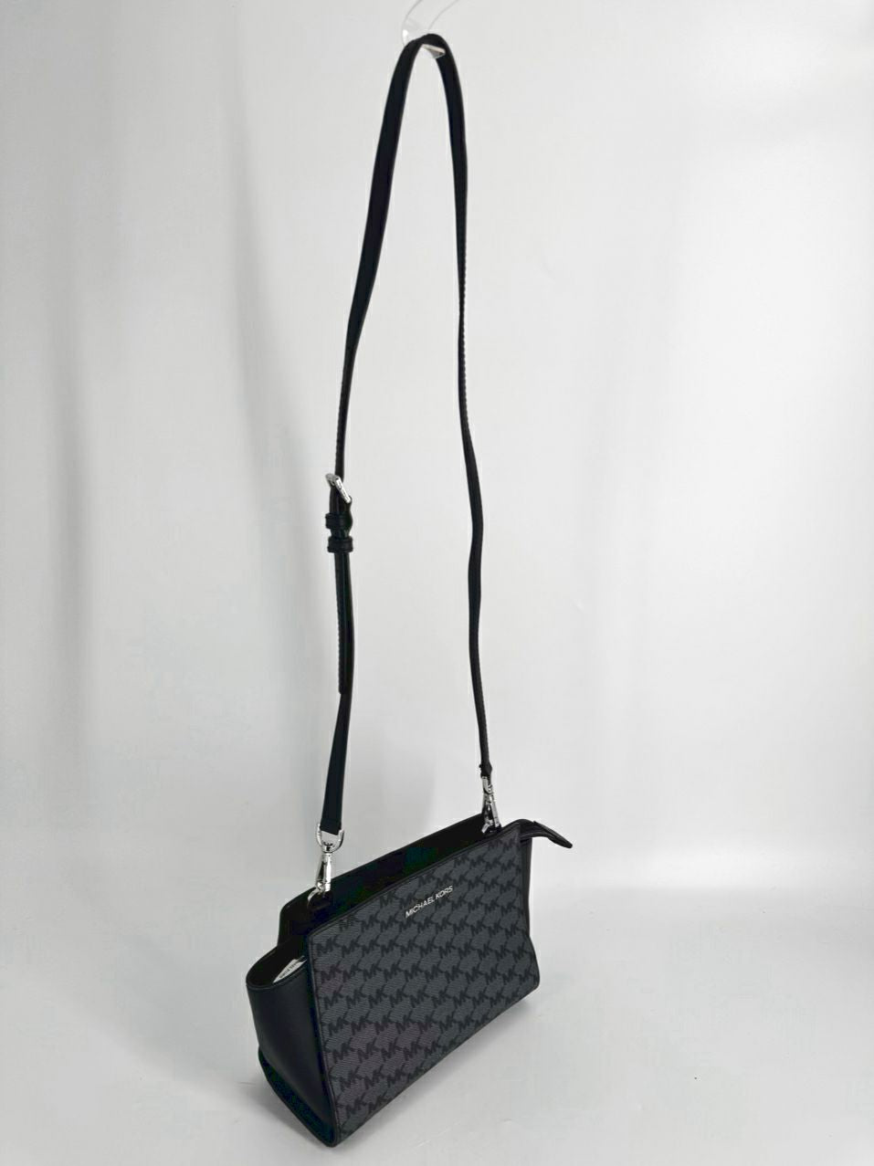 MICHAEL KORS Gray & Black Logo Coated Canvas Crossbody Bag