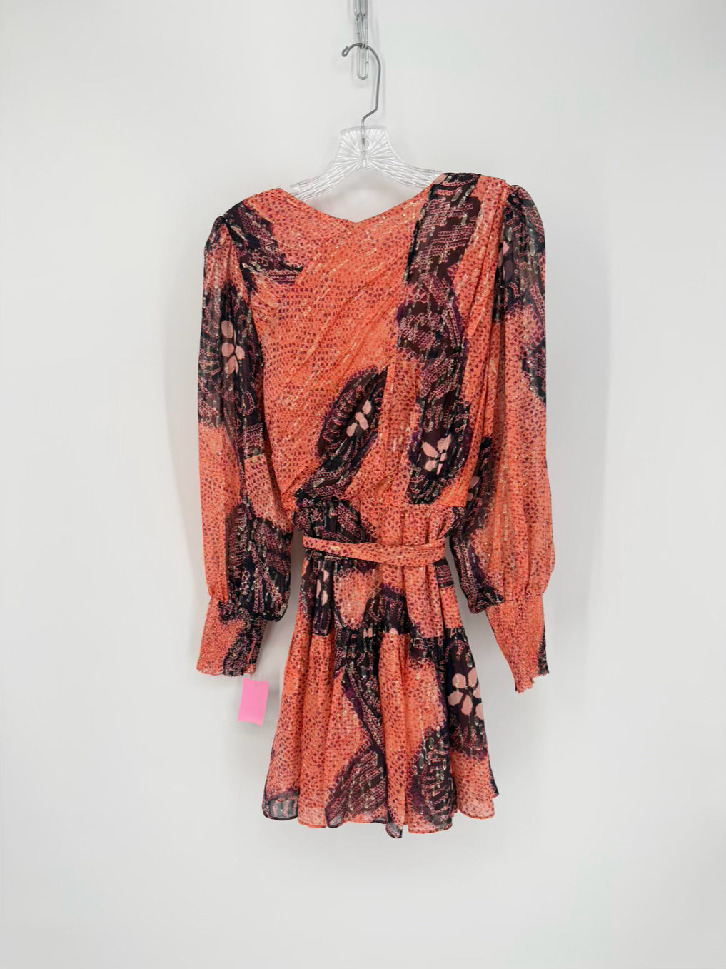 ULLA JOHNSON Size 6 Coral & Purple Silk Belted Dress
