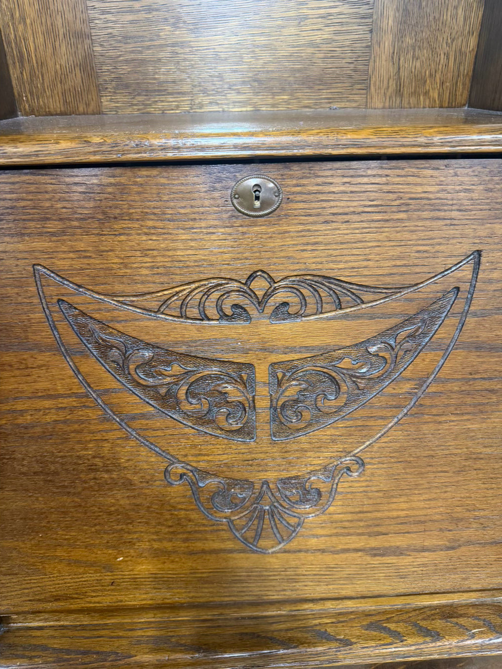 ANTIQUE Medium Oak Rounded Side by Side Secretary No Shelves