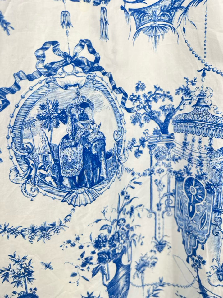 RANI ARABELLA Size XXL Blue & White Print Blouse