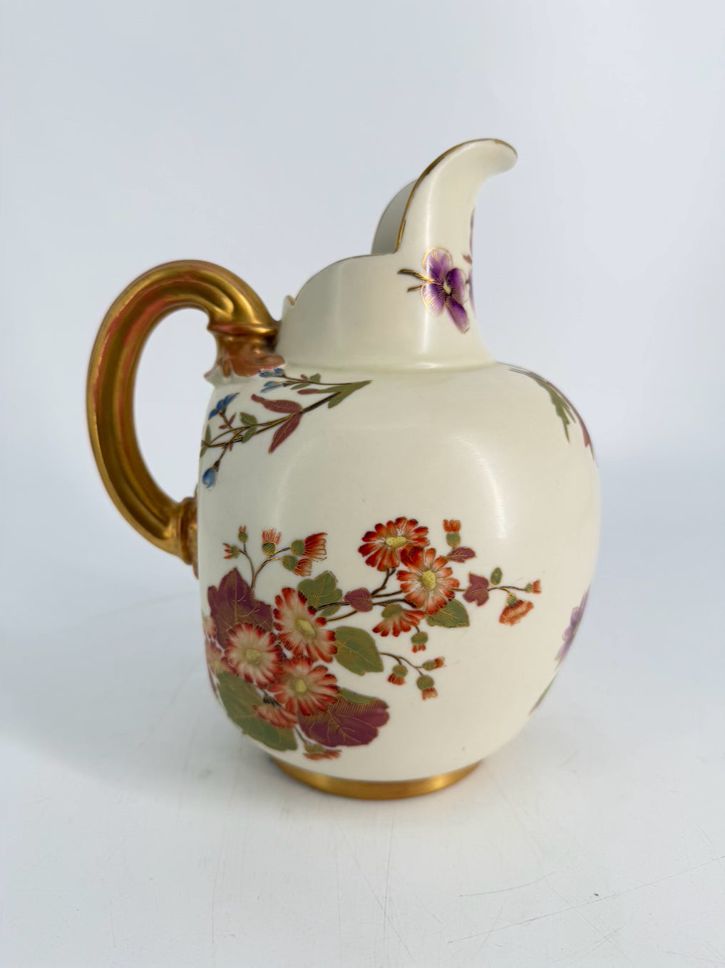 ROYAL WORCESTER Cream, Pink, Green & Yellow Flatback Pitcher
