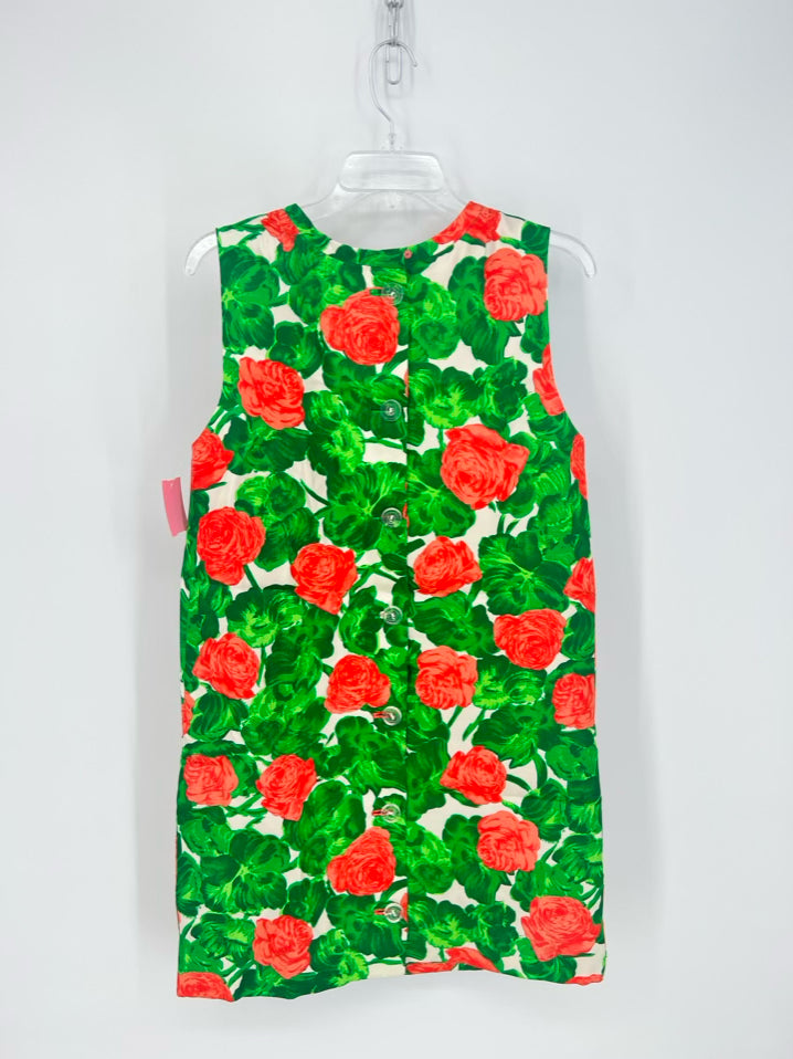 JANE SUMMERS Size 8 Green & Coral Print Sleeveless Dress NWT