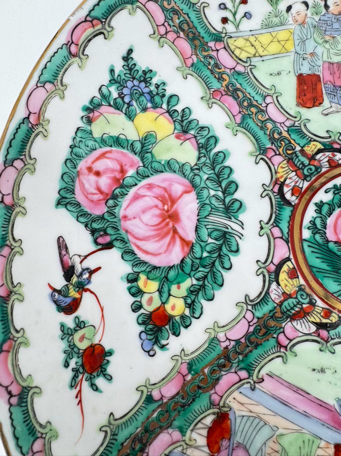 Pink & Green Rose Medallion Decorative Plate w/ Hanger