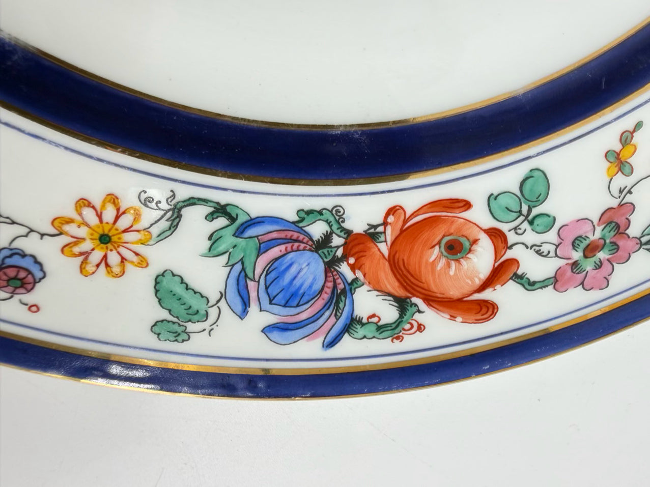 G.AHRENFELDT White, Navy, Rust & Gold China Set of 12 Dinner Plates