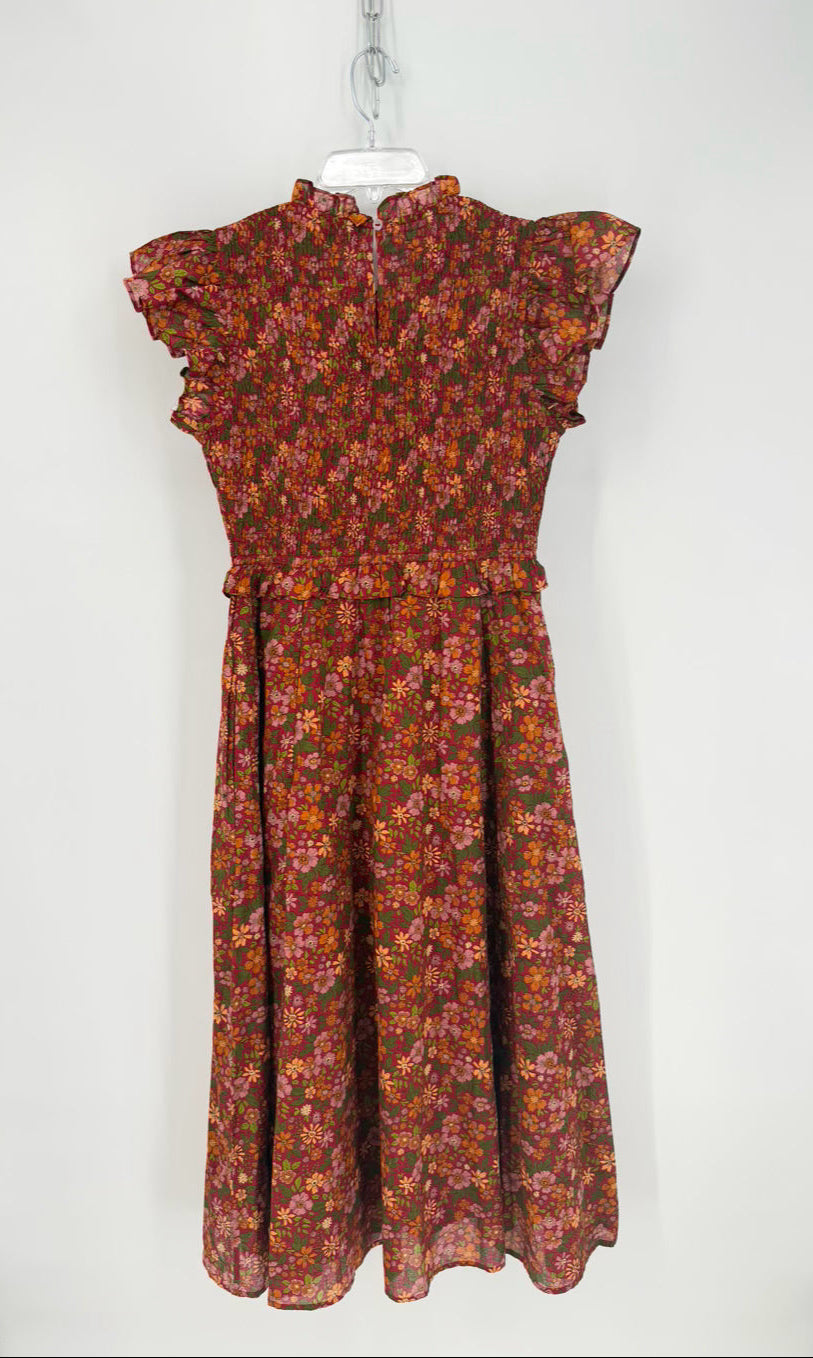 OLIVIA JAMES Size L Burgundy Print Floral Maxi-Dress