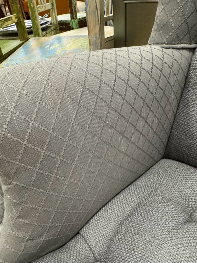 Gray Tufted Wingback Pair of Chairs