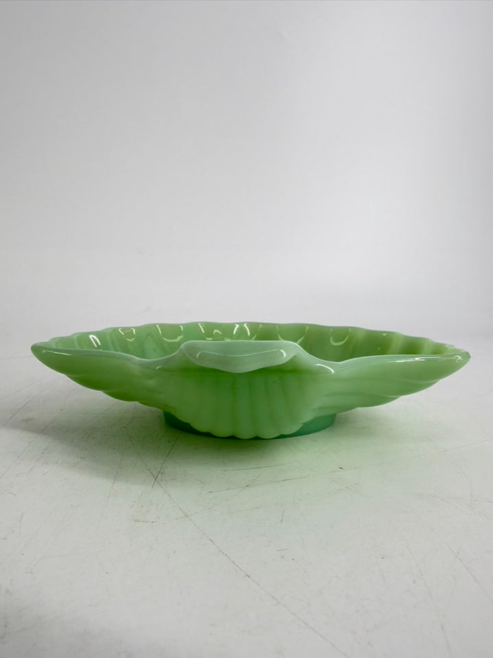 ANCHOR HOCKING Green Depression Glass Shell Set Of 6 Dessert Plates