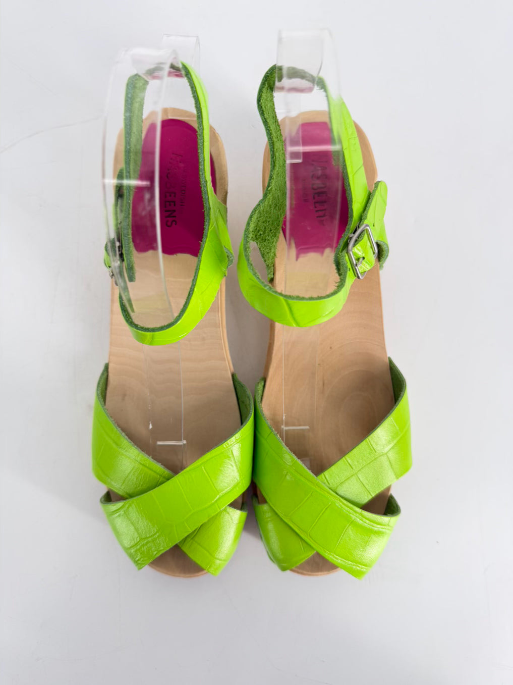HASBEENS Size 39 Neon Green Leather Sandals