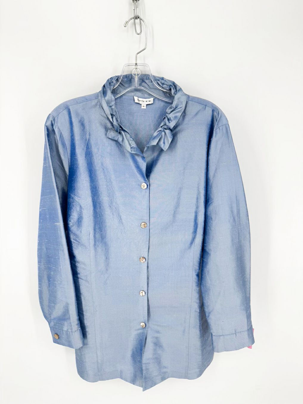 PATTY KIM Size XL Blue Metallic Silk Blazer