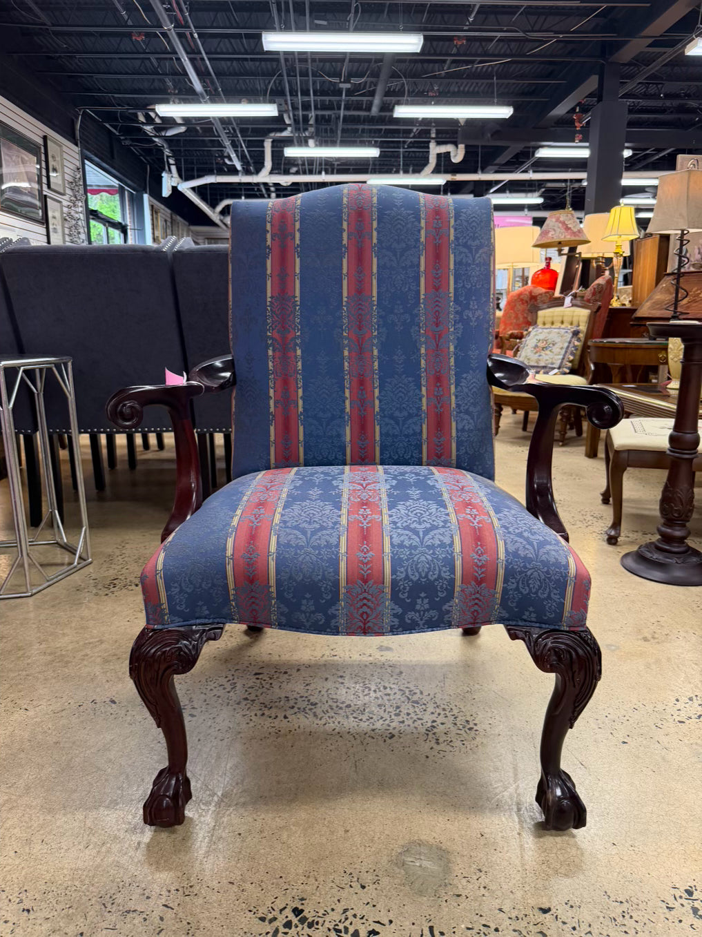 Pink & Blue Queen Ann Striped Chair