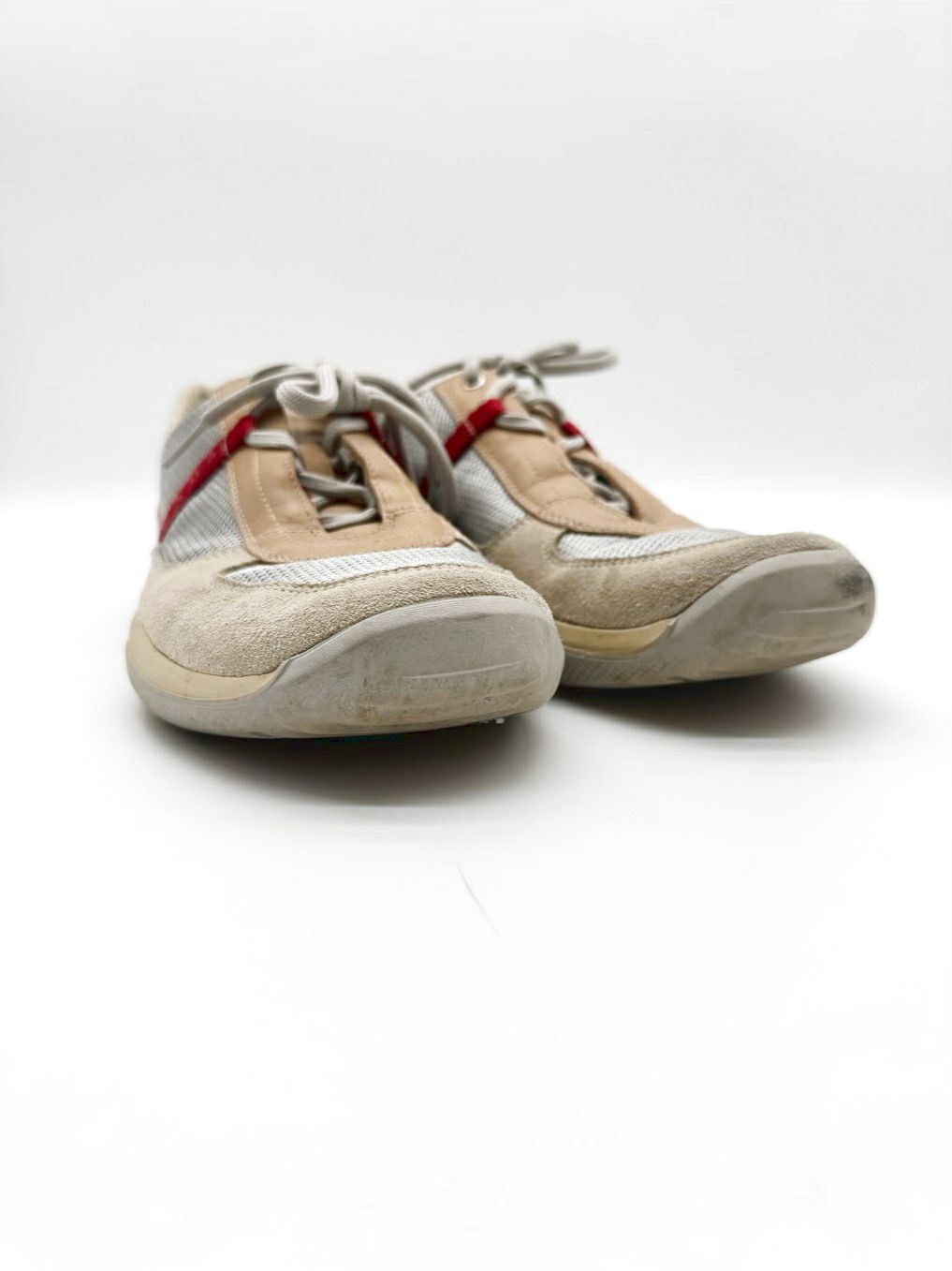 PRADA MENS Size 9.5 Tan & Silver Sneakers
