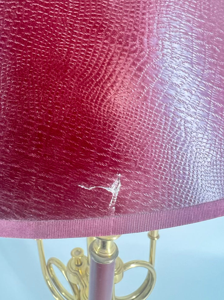 Brass Bouillotte French Horns Lamp w/ Red Shade