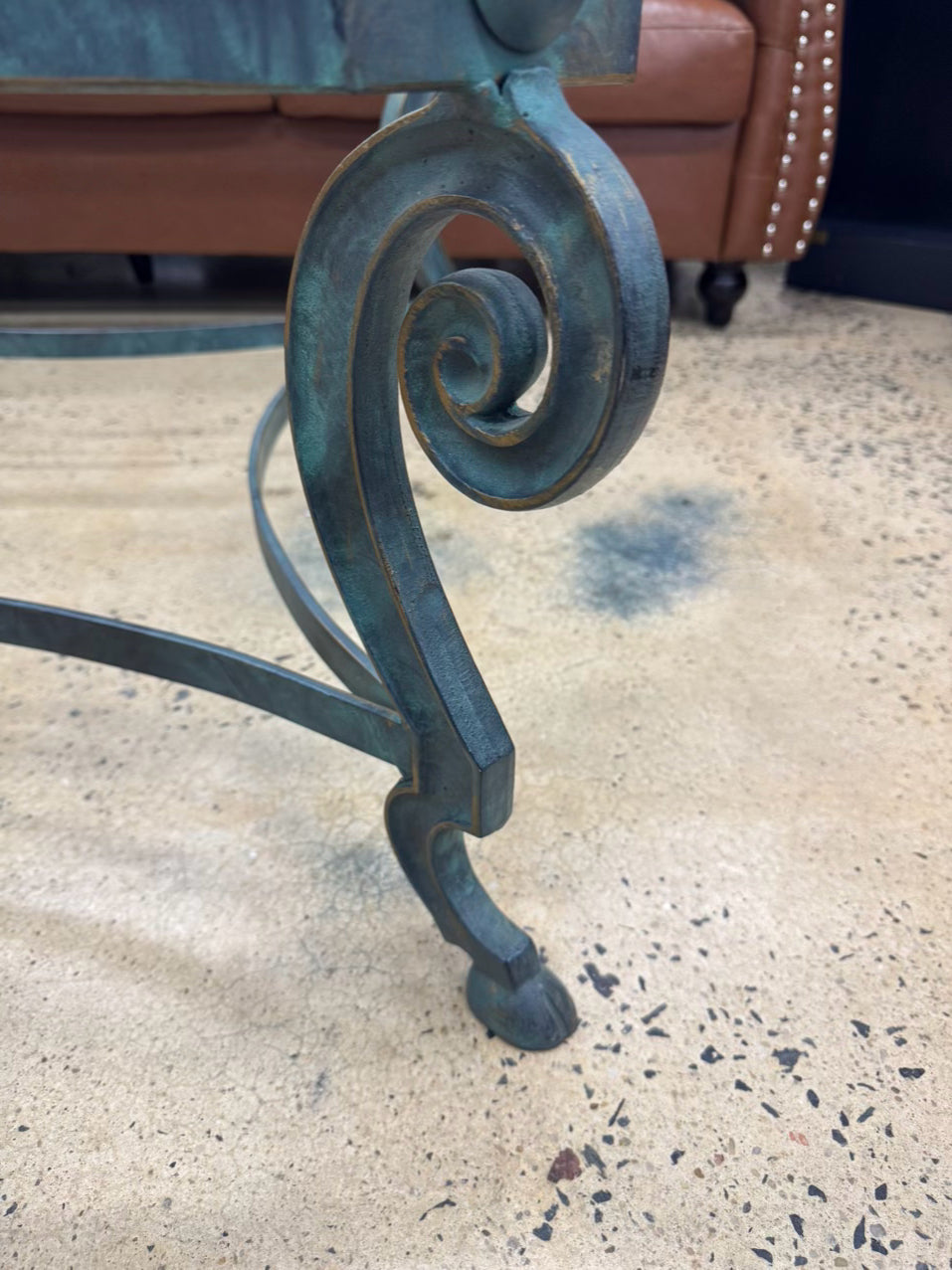 Glass & Green Metal Square Coffee Table