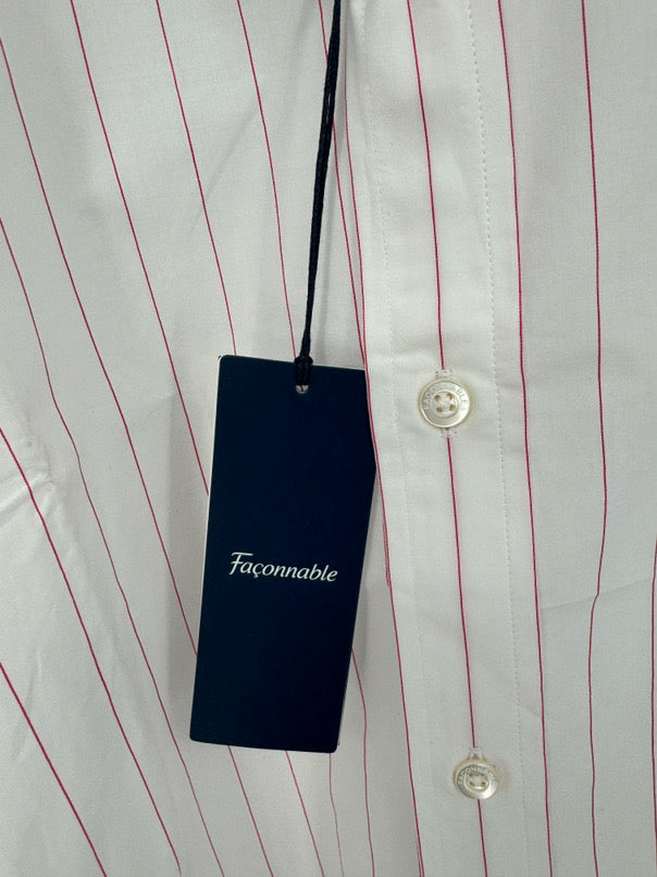 FACONNABLE Size 43 White & Pink Stripe Dress Shirt NWT