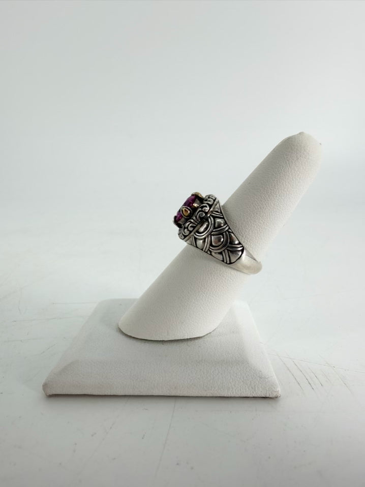 ROBERT MANSE  STERLING SILVER & 18K Pink Topaz Look Bali Style Round Ring
