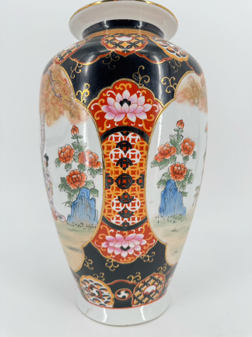 SATSUMA Navy, Rust & Gold Hand-Painted Porcelain Jar