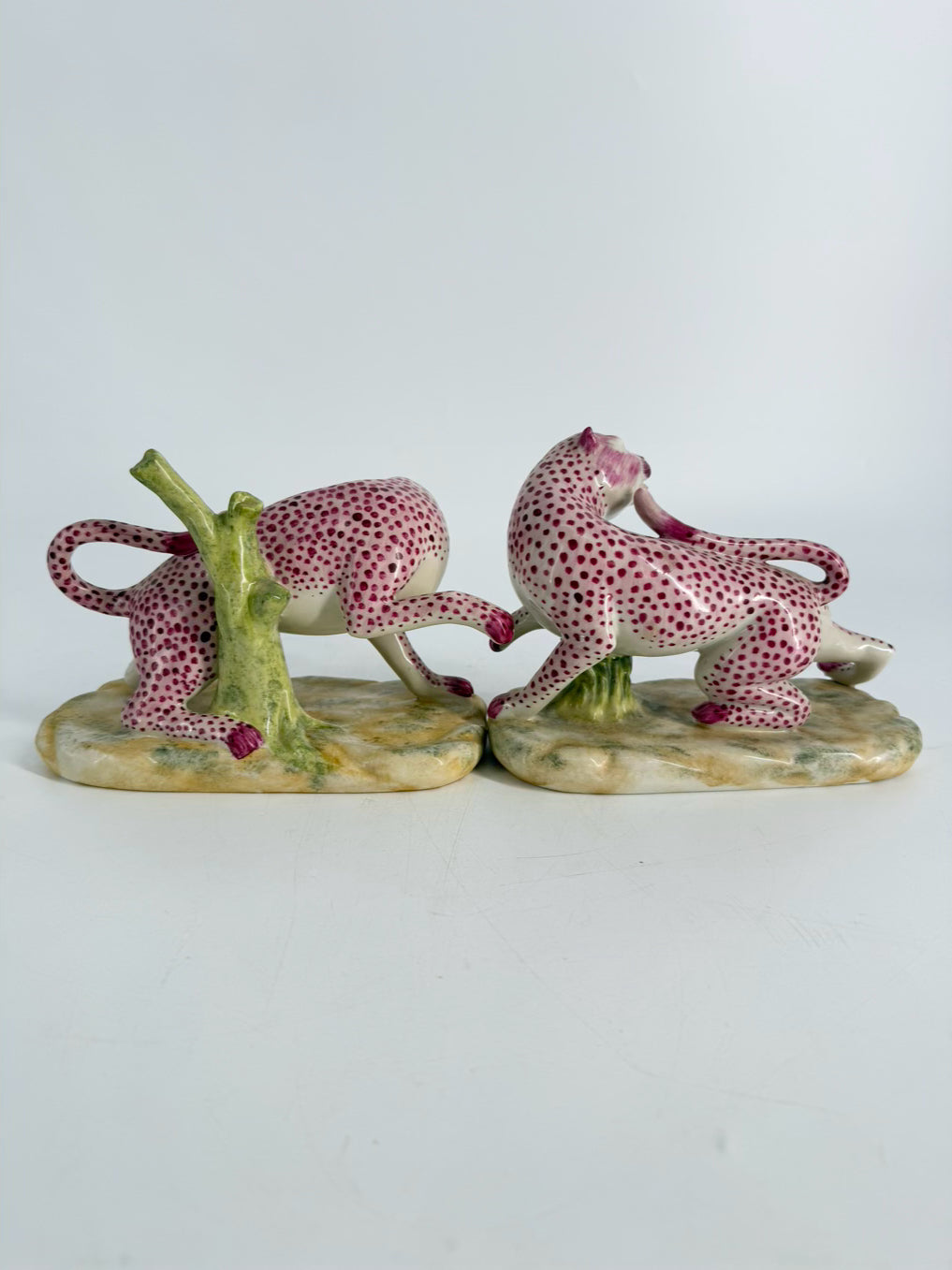 CHELSEA HOUSE Pink & White Porcelain Pair of Leopard Figurines