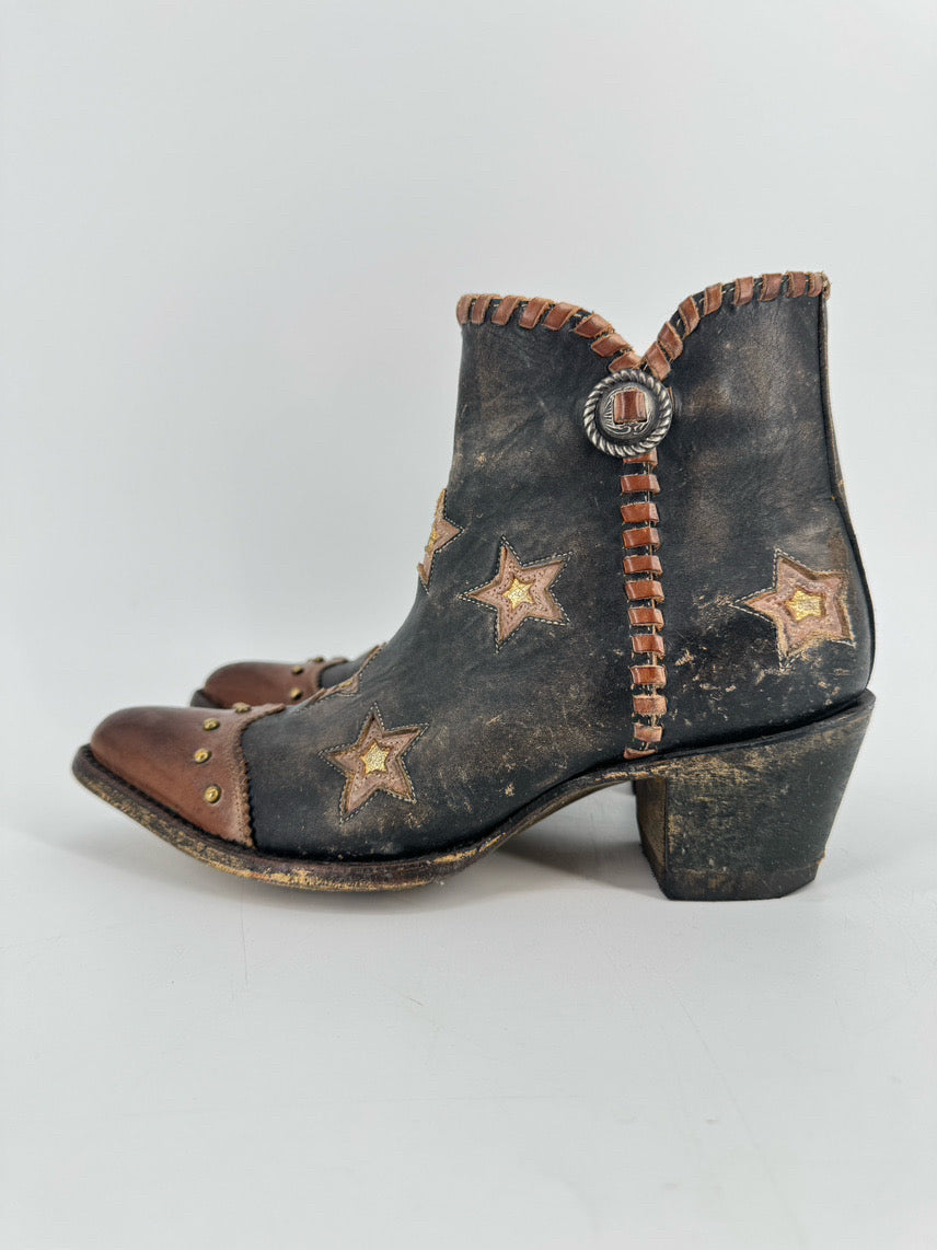 OLD GRINGO Size 7 Dark Brown Leather Stars Booties