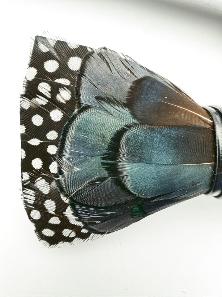 BRACKISH Teal & Black Natural Feather Bowtie w/ Lapel Pin