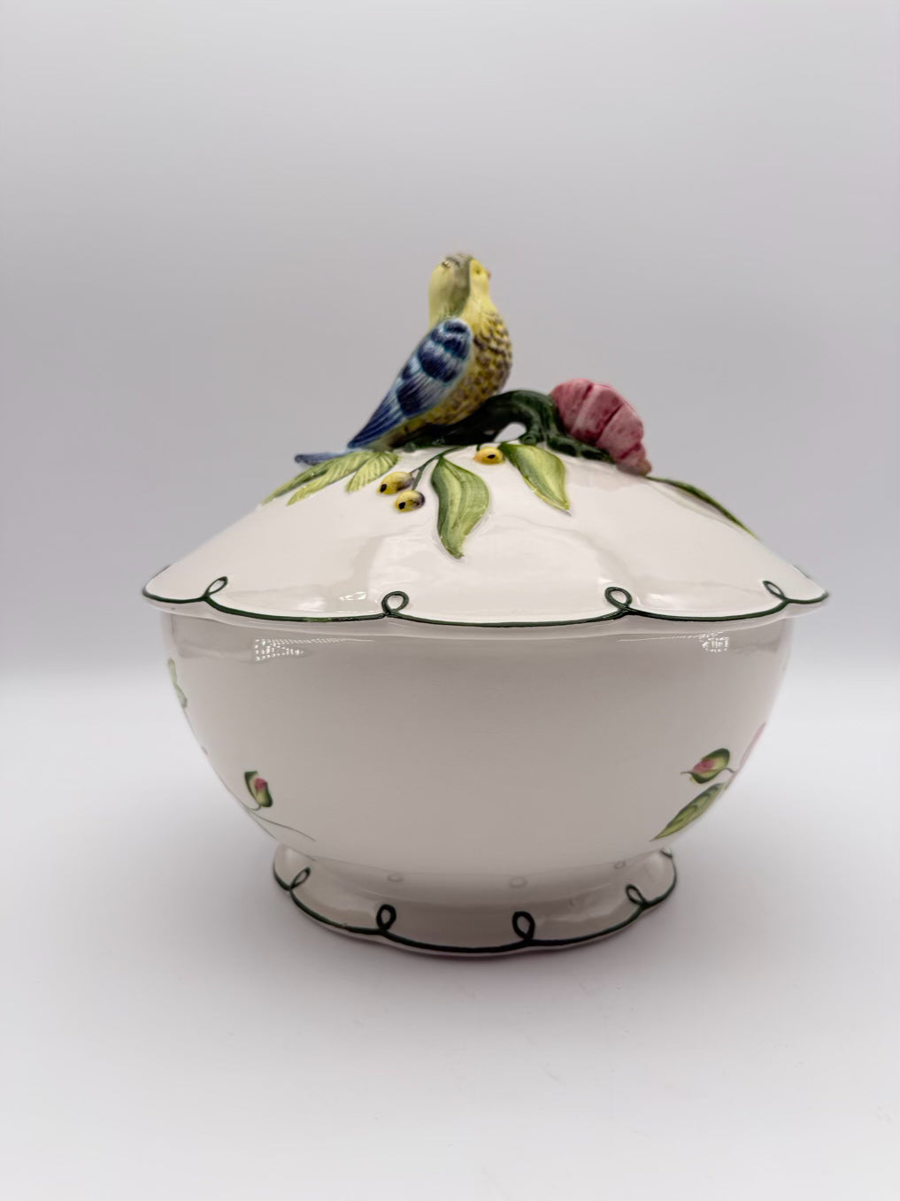 VIETRI White, Green & Pink Ceramic Paradiso Tureen