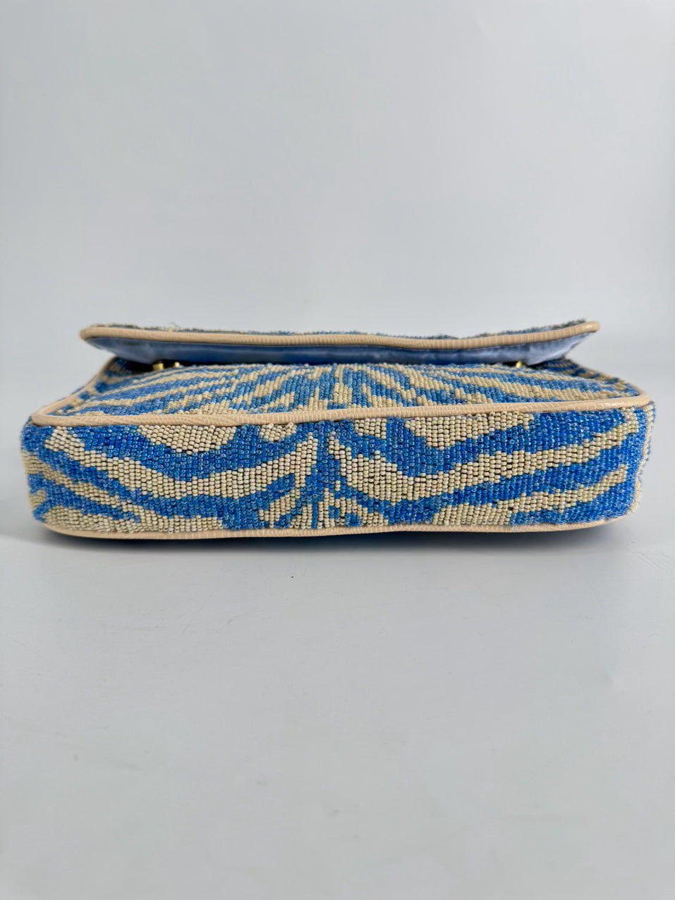 STAUD Blue & White Beaded Animal Print Tommy Purse