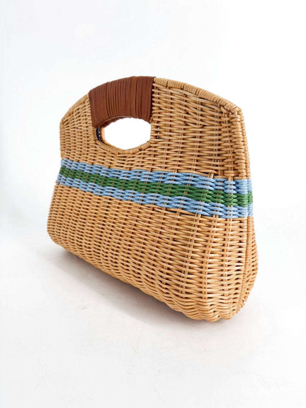 J MCLAUGHLIN Natural & Blue Straw Stripe Clutch Bag