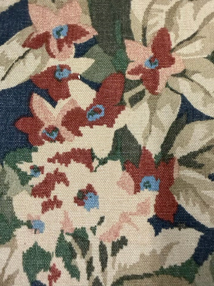 VINTAGE Blue, Red, & Cream French Floral Fabric Chair