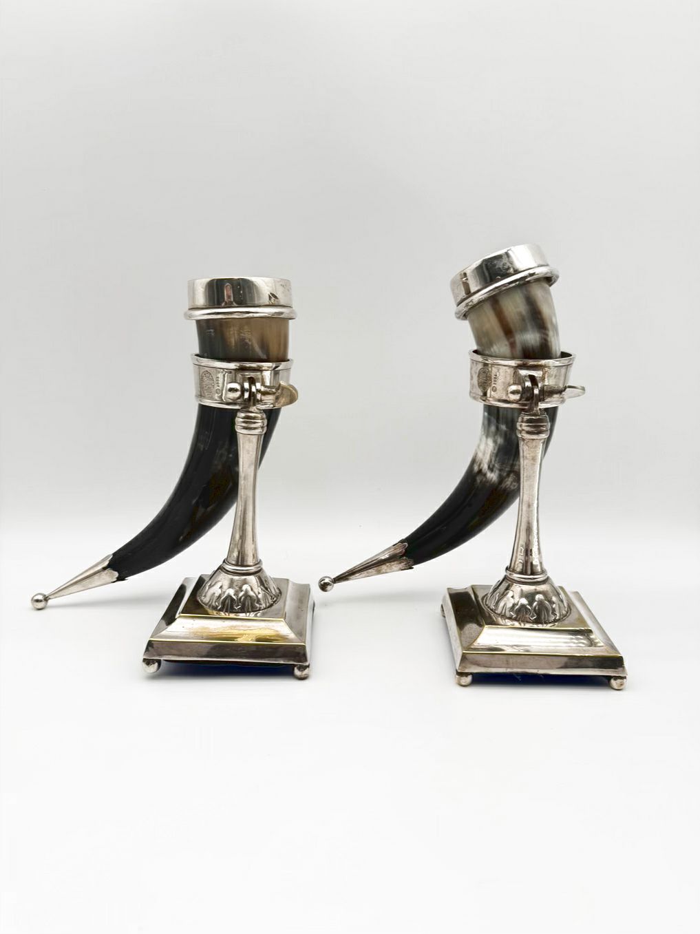 Silver Plate Pair Of Horn Cornucopia Vases