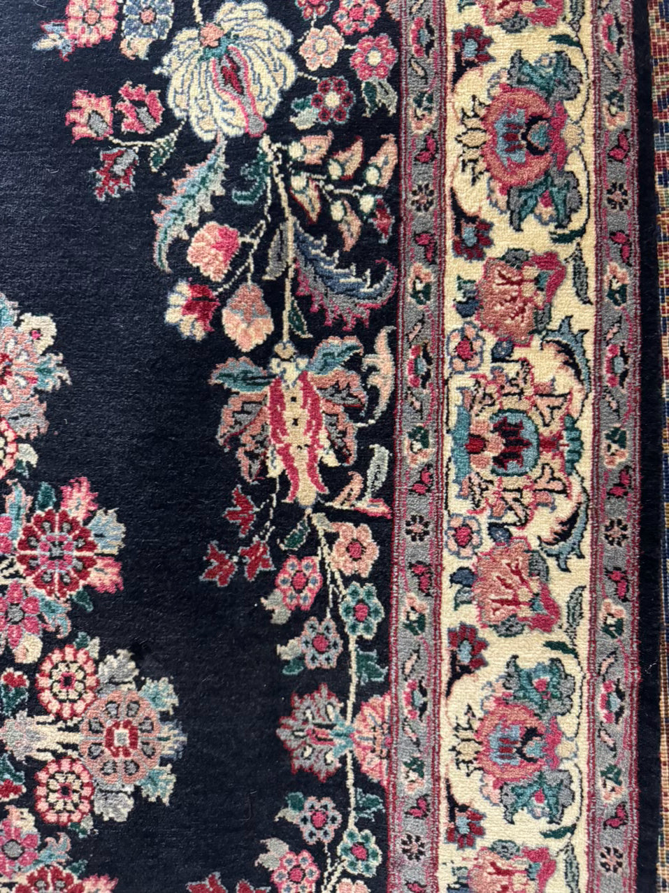 Black, Green & Pink Floral Oriental Area Rug
