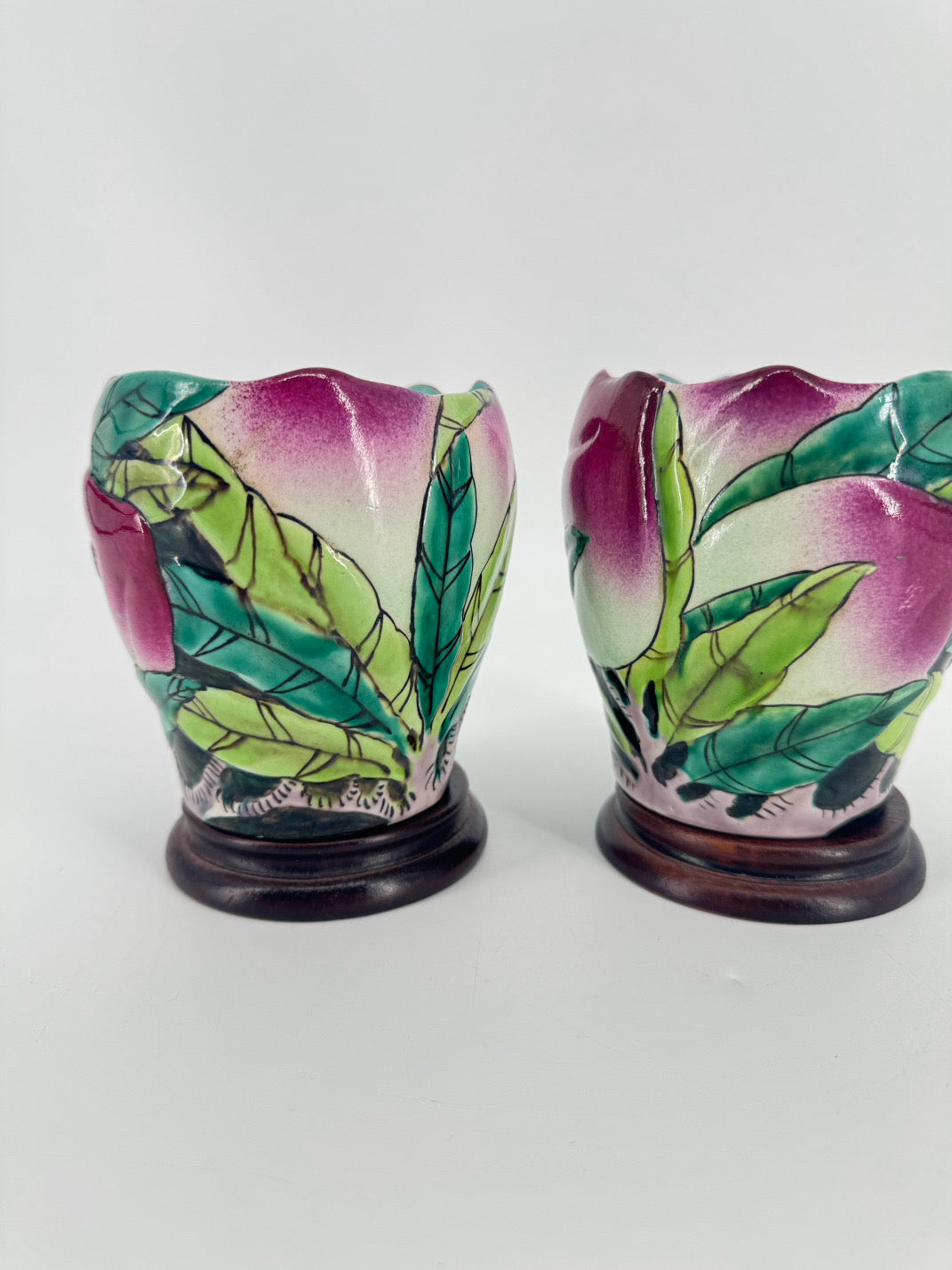 Pink & Aqua Porcelain Pair of Vases