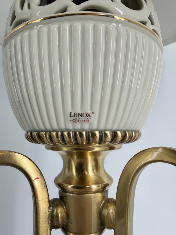 LENOX Tracery Ivory Brass & China Table Lamp w/ Shade