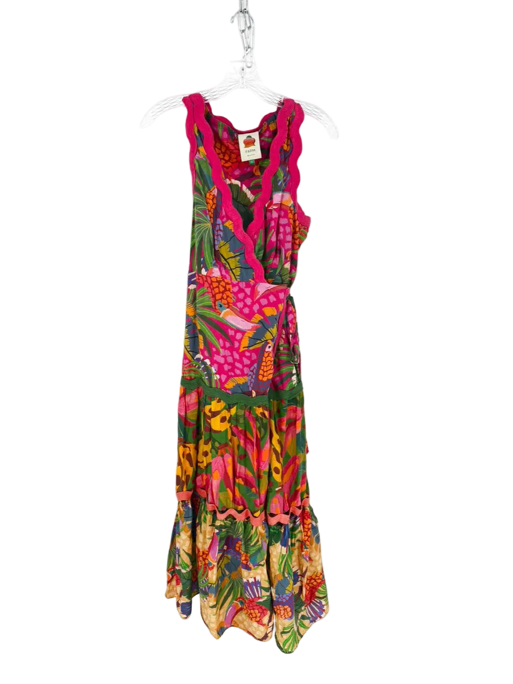 FARM RIO Size Wmn's L Magenta Tropical Sleeveless Wrap Maxi-Dress