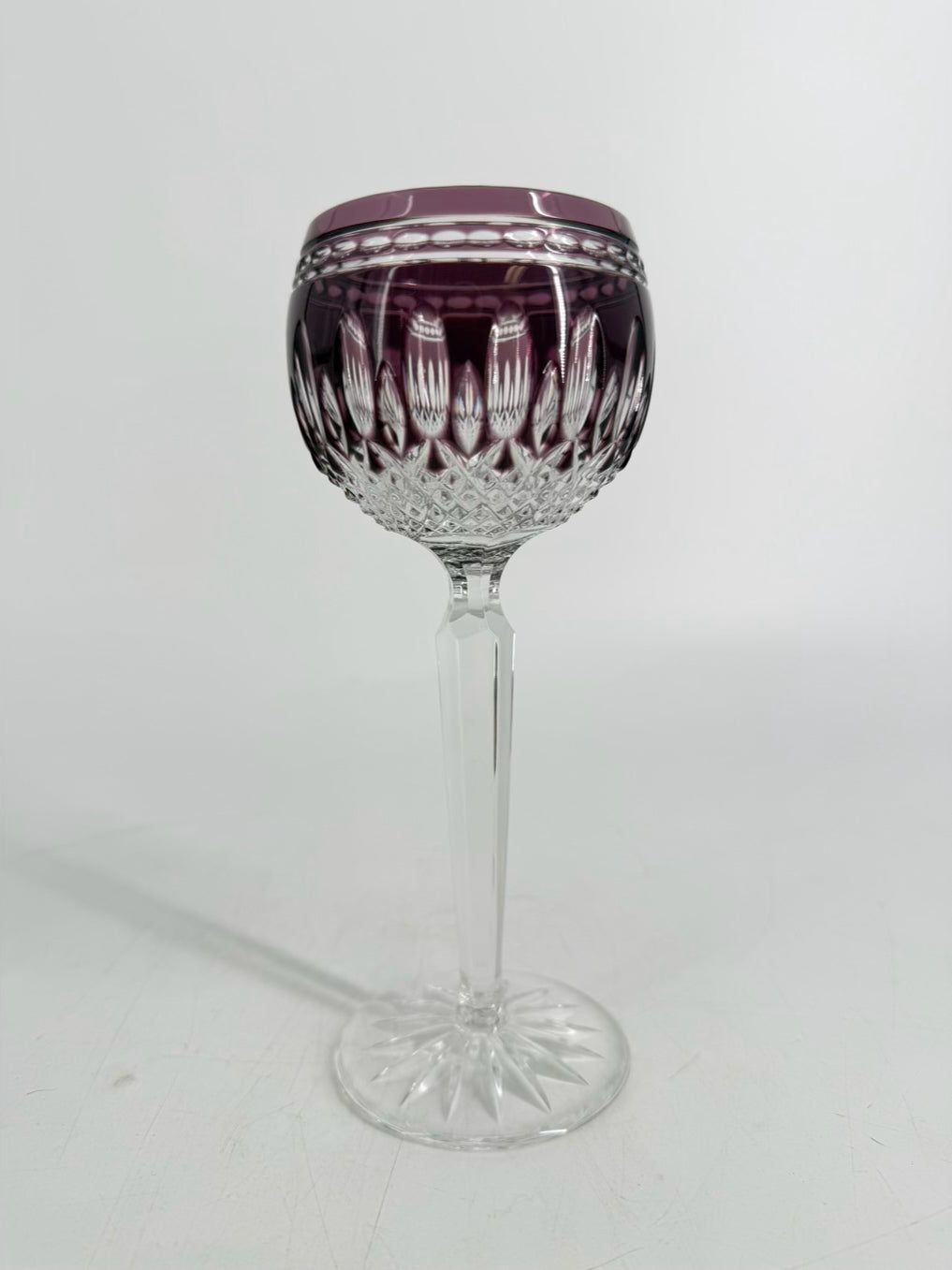 WATERFORD Clear & Purple Crystal Pair Of Wine Glasses