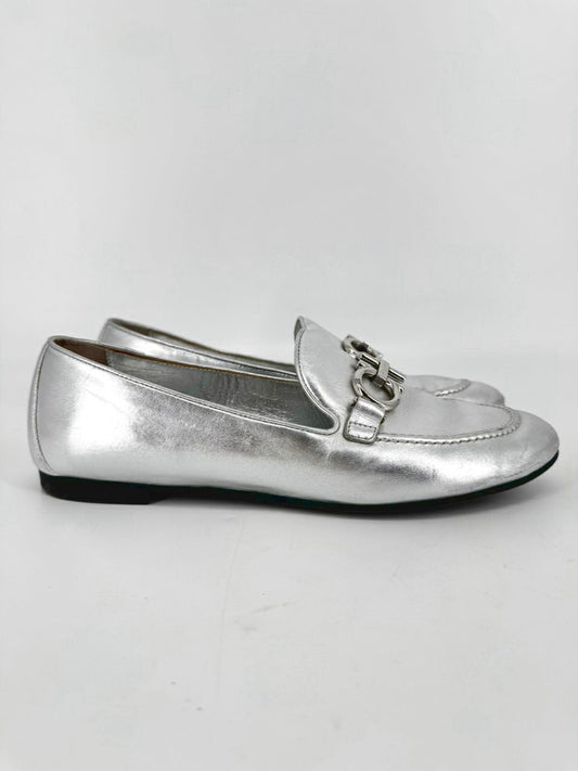 SALVATORE FERRAGAMO Size 8 Silver Leather Loafers