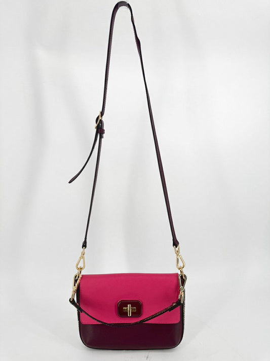 LDT Burgundy & Pink Leather Crossbody Purse