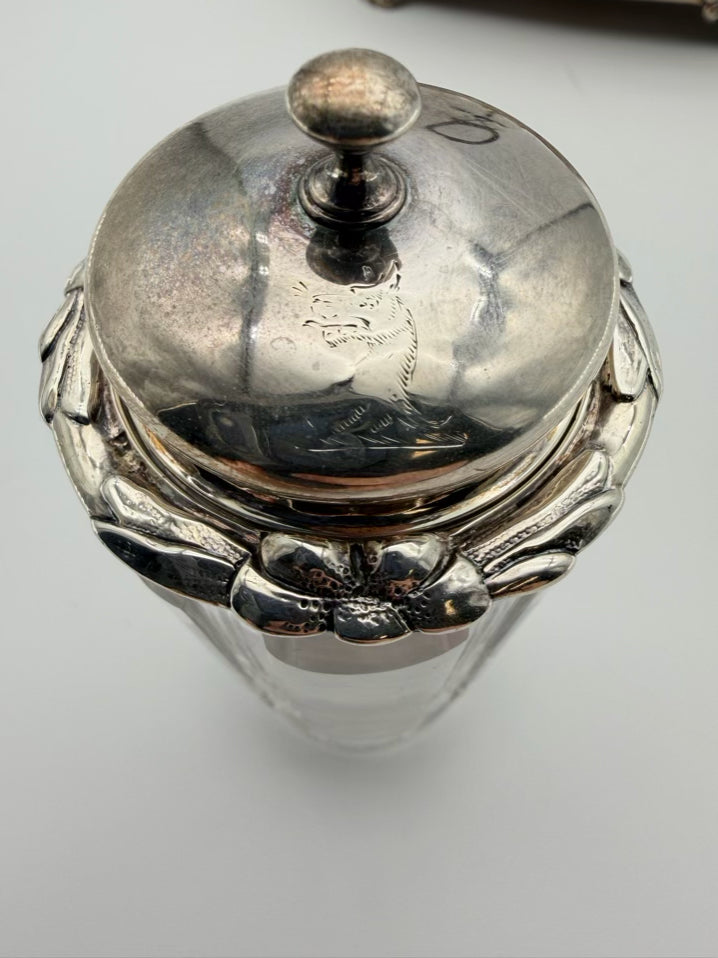 VINTAGE Silver Plate & Glass Cruet & Dispenser 7 Piece Set w/ Holder