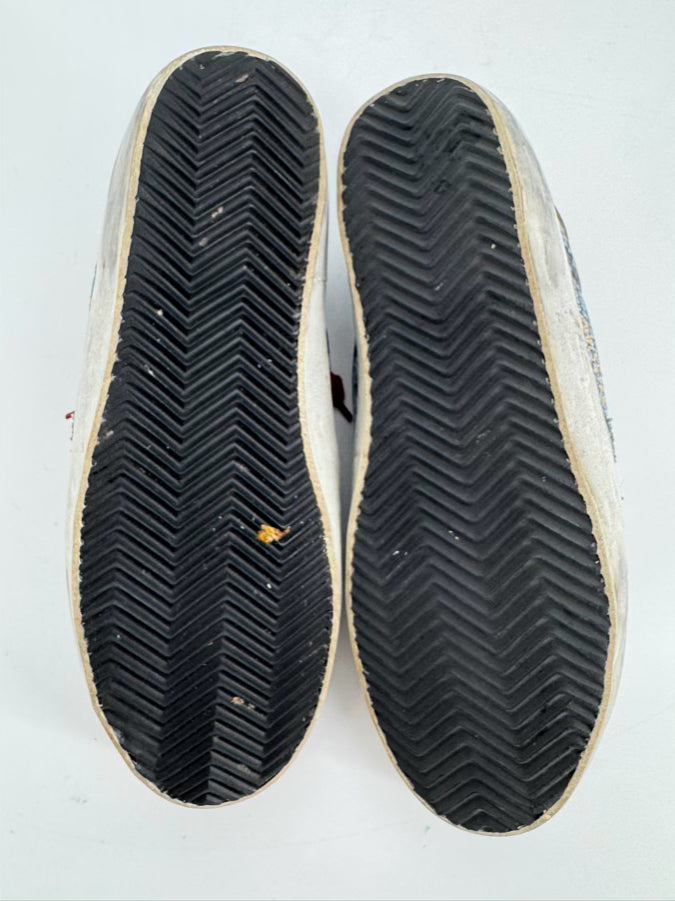 GOLDEN GOOSE Size 38 Blue, Gray & Red Leather Animal Print Sneakers