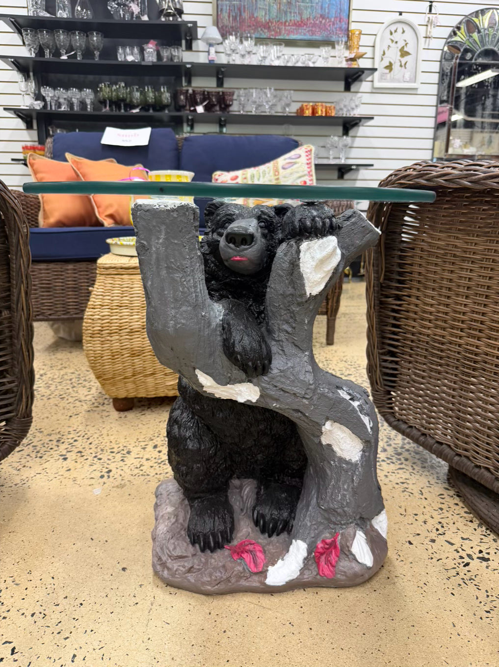 Black Resin & Glass Bear Occasional Table