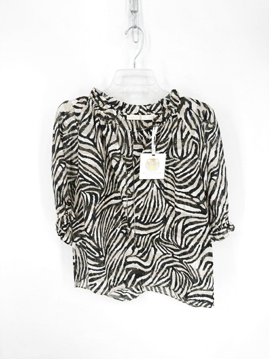MARIE OLIVER Size S Gray Sheer Print Silk Blouse NWT