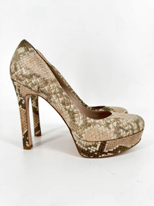 JOAN & DAVID Size 10 Tan Leather Snakeskin Print Pumps