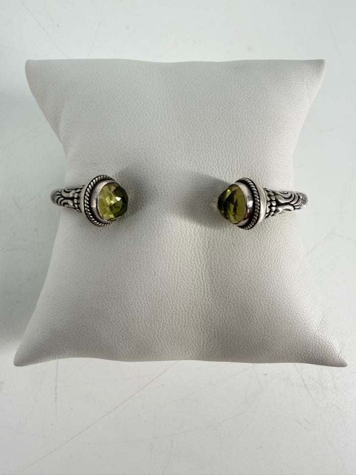 STERLING SILVER Green Prestolite Hinge Cuff Bracelet