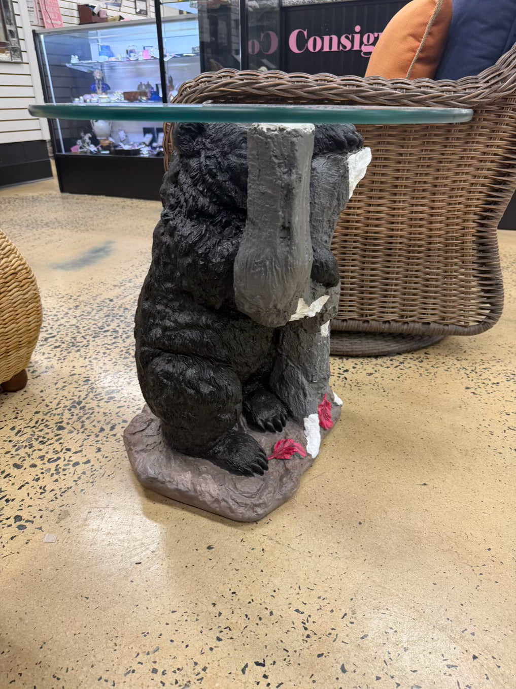 Black Resin & Glass Bear Occasional Table